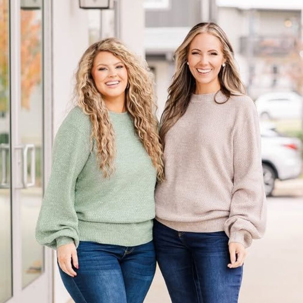 CHIC SOUL I NEW Bubble Sleeve Knit Sweater, Sage Green